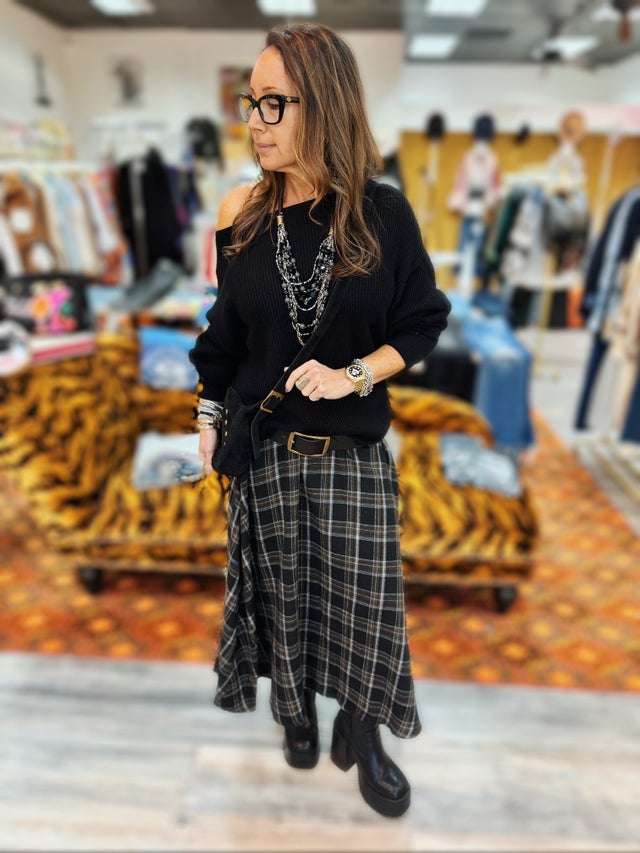 【ROUGHNECK】25SS★ (S,M) KNIT DOUBLE SKIRT PANTS Wide Leg Sweater Pants Women Ribbed Knit Elastic Waist Pull